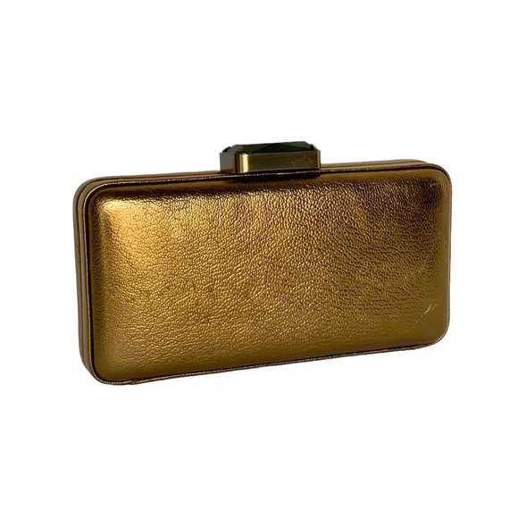 NWT Rare J. Crew Metallic Leather Frame Clutch Retractable Chain Handle - Picture 2 of 13